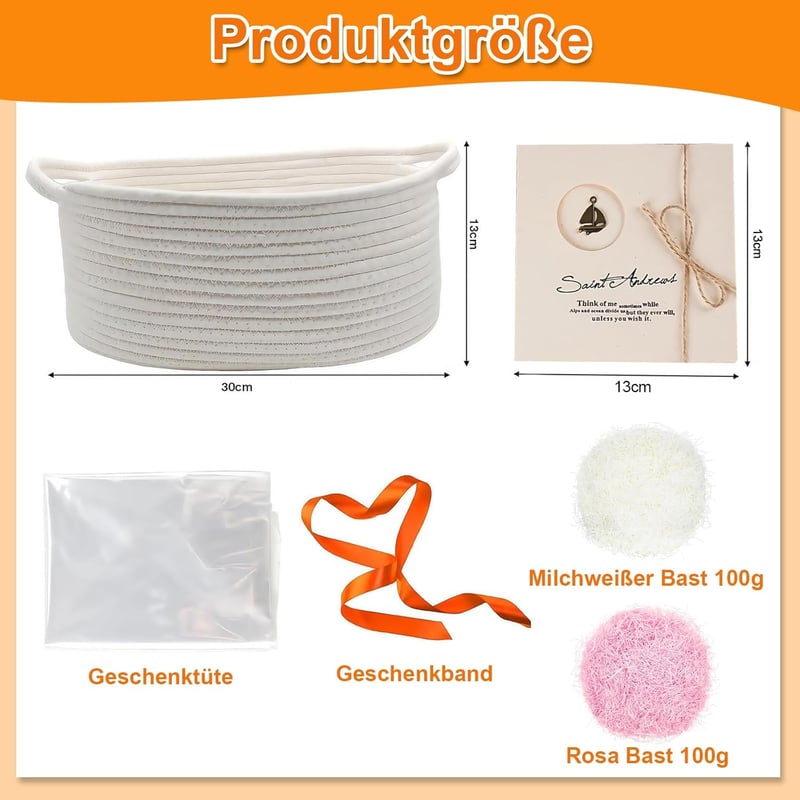 REDKNOT 30 cm Fonott Ajándékkosár Üres Raffia Kosár Üdvözlőkártyával