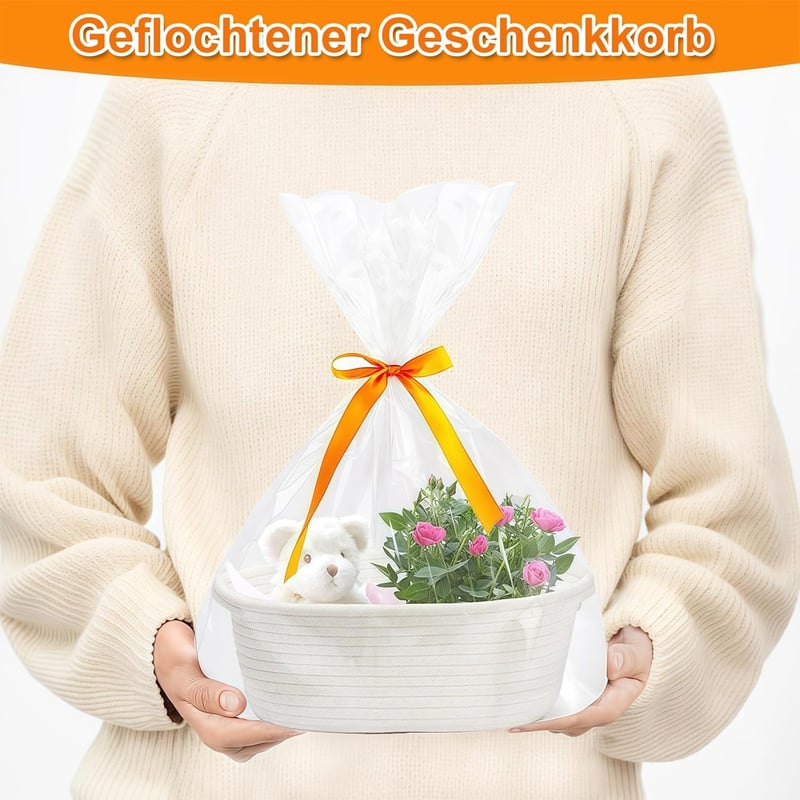 REDKNOT 30 cm Fonott Ajándékkosár Üres Raffia Kosár Üdvözlőkártyával