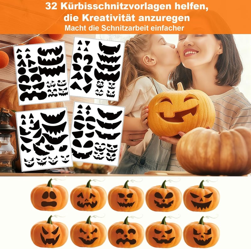 REDKNOT Halloween Tökfaragó Készlet 7 Részes LED Világítással és Sablonokkal