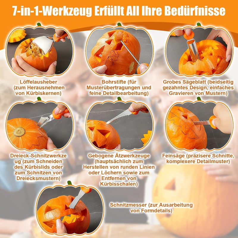 REDKNOT Halloween Tökfaragó Készlet 7 Részes LED Világítással és Sablonokkal
