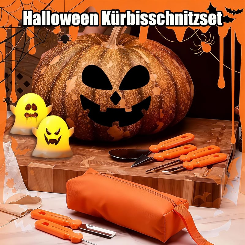 REDKNOT Halloween Tökfaragó Készlet 7 Részes LED Világítással és Sablonokkal