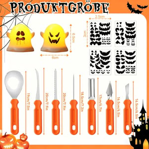 REDKNOT súprava na vyrezávanie halloweenskych tekvíc, 7-dielna, s LED svetlom a šablónami