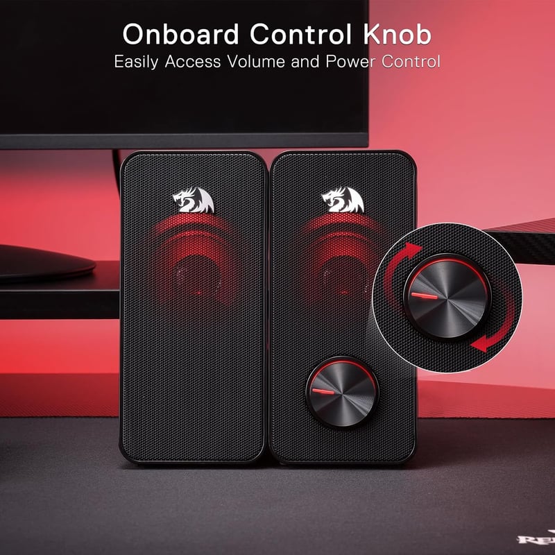 Redragon GS500 Stentor Gamer Hangszóró, 2.0 Csatornás Sztereó PC Hangfal Piros Háttérvilágítással, Kiváló Basszus és Kristálytiszta Hangzás,