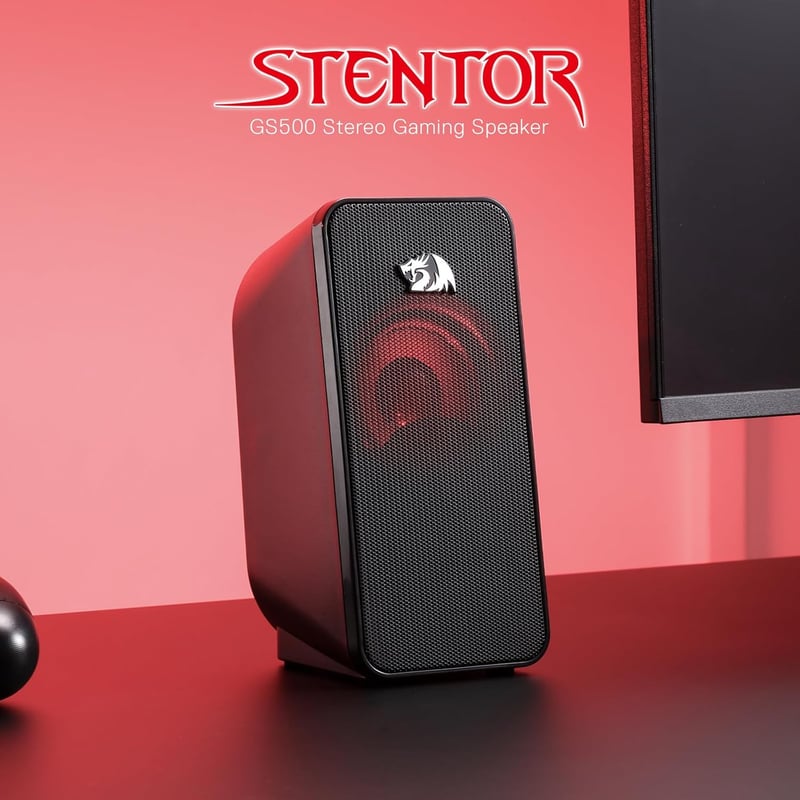 Redragon GS500 Stentor Gamer Hangszóró, 2.0 Csatornás Sztereó PC Hangfal Piros Háttérvilágítással, Kiváló Basszus és Kristálytiszta Hangzás,