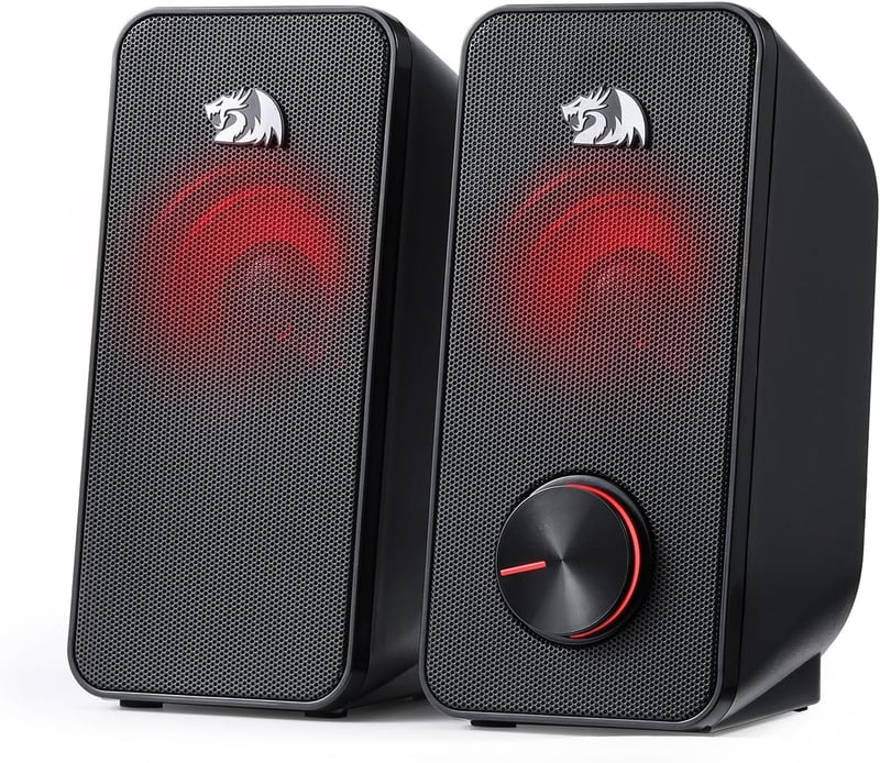 Redragon GS500 Stentor Gamer Hangszóró, 2.0 Csatornás Sztereó PC Hangfal Piros Háttérvilágítással, Kiváló Basszus és Kristálytiszta Hangzás,
