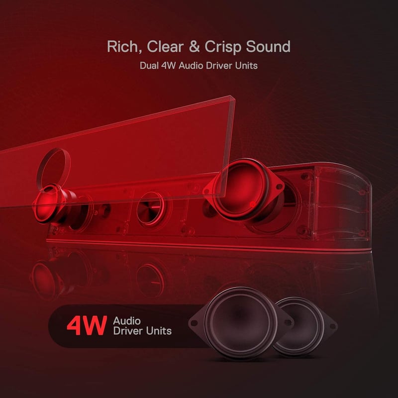 Redragon GS560 Adiemus RGB Asztali Soundbar - 2.0 Csatornás PC Hangszóró Zenével Szinkronizált Fényhatással, Érintésvezérléssel, USB Csatlak
