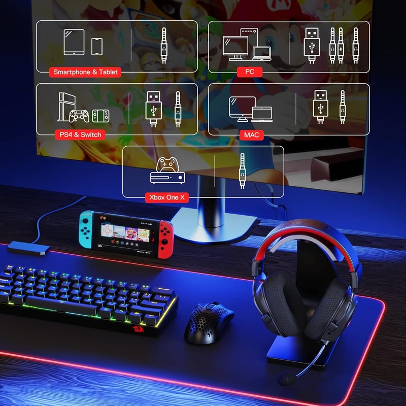 Redragon H510 PRO RGB Gamer Fejhallgató - 7.1 Surround Hangzás, 53mm-es Hangszóró, Memóriahabos Fülpárnák, 3 Üzemmód, USB, Többplatformos