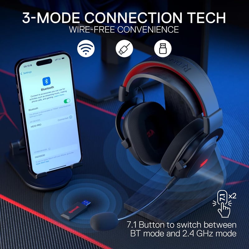Redragon H510 PRO RGB Gamer Fejhallgató - 7.1 Surround Hangzás, 53mm-es Hangszóró, Memóriahabos Fülpárnák, 3 Üzemmód, USB, Többplatformos
