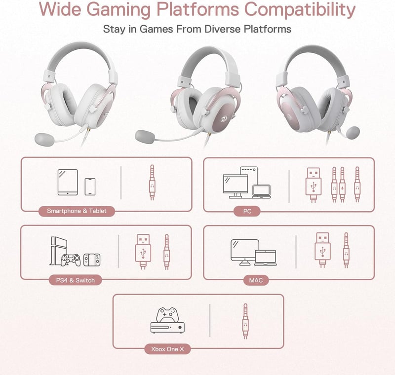 Redragon H510 Zeus 7.1 Surround Gaming Headset Pink-White PC/PS4/Xbox