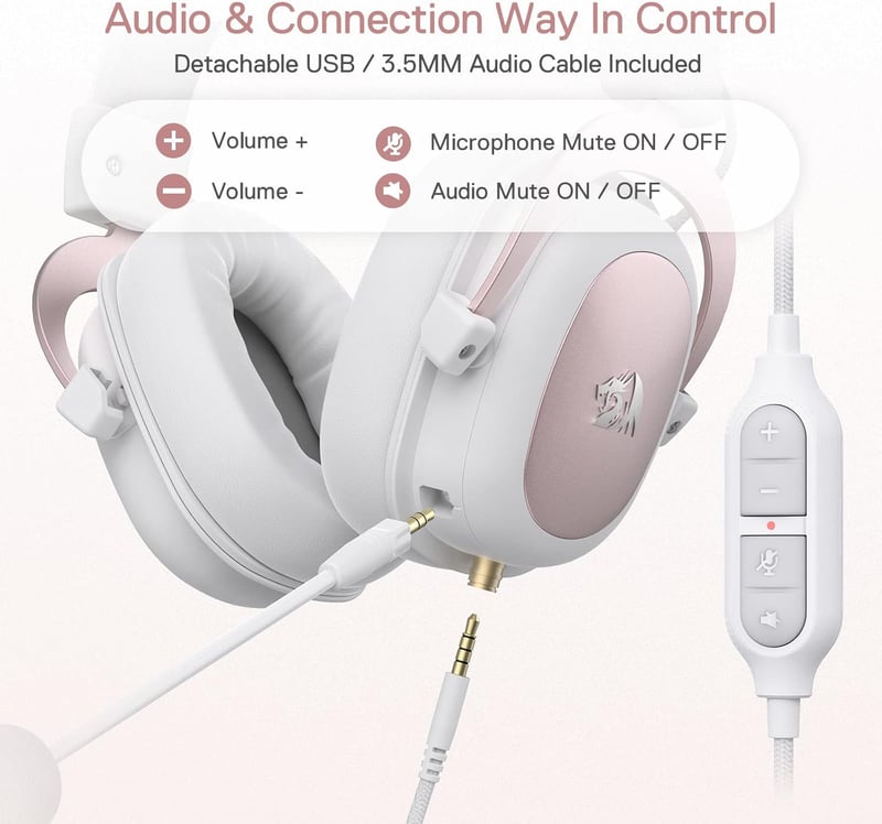 Redragon H510 Zeus 7.1 Surround Gaming Headset Pink-White PC/PS4/Xbox