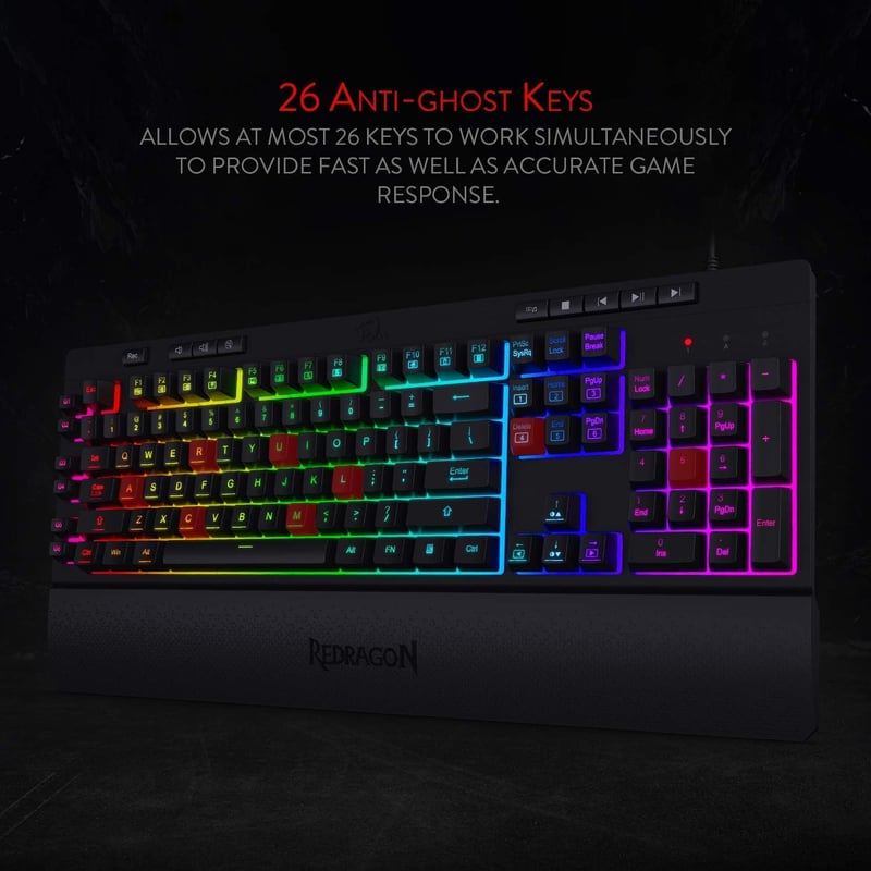 Redragon K512 Shiva RGB Gaming Billentyűzet Membrán Wrist Rest - black