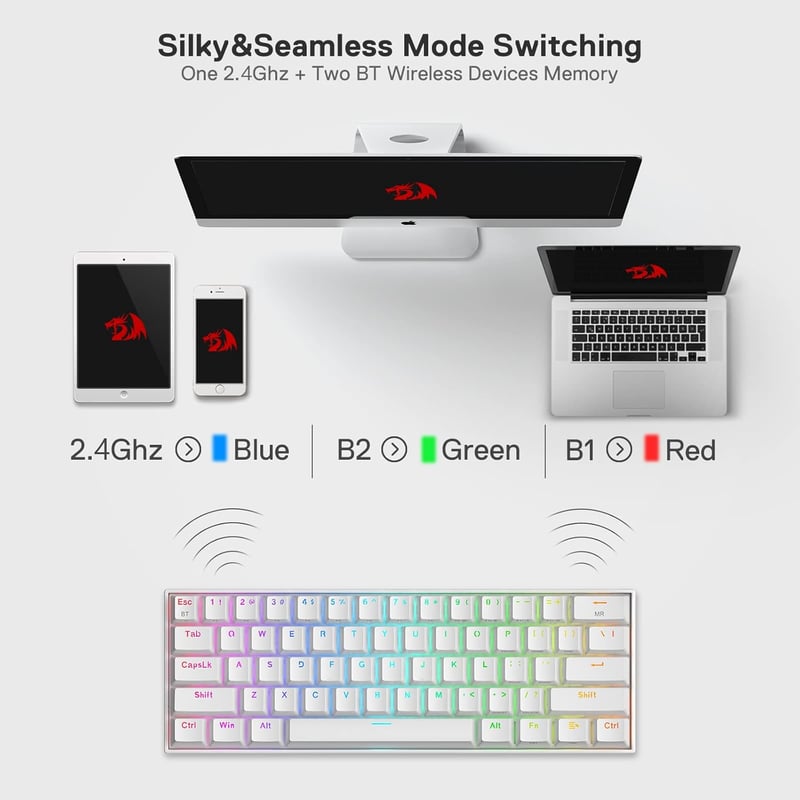 Redragon K530 Draconic 60% Mechanikus Gamer Billentyűzet RGB, Bluetooth/Vezetékes/2.4GHz