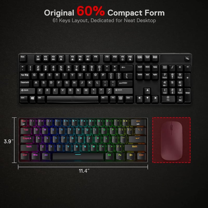 Redragon K530 Pro Draconic 60% Mechanikus Gamer Billentyűzet RGB LED Wireless
