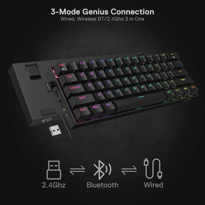 Redragon K530 Pro Draconic 60% Mechanikus Gamer Billentyűzet RGB LED Wireless