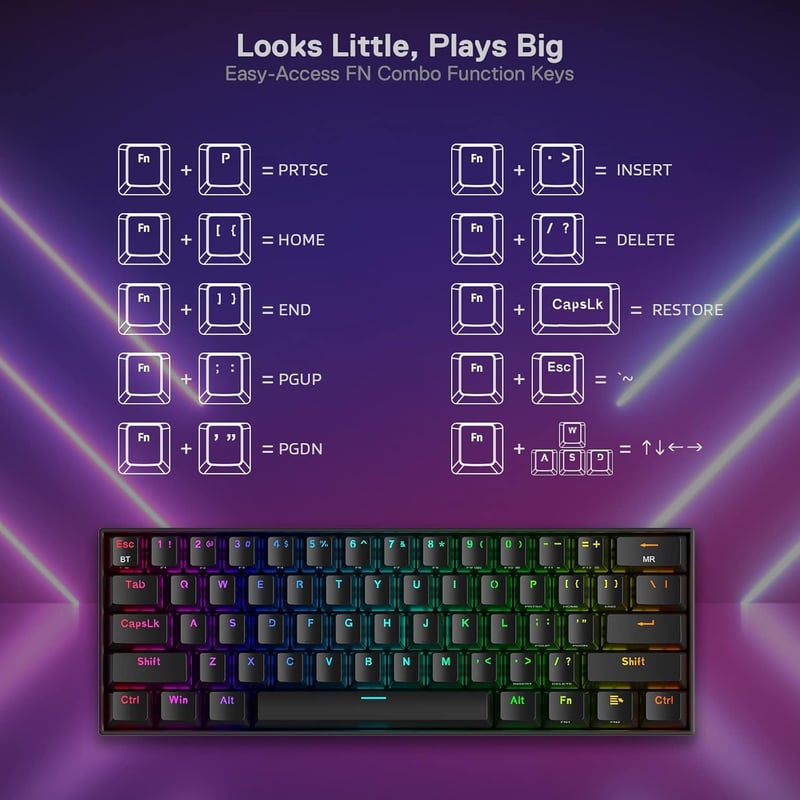 Redragon K530 Pro Draconic 60% Mechanikus Gamer Billentyűzet RGB LED Wireless