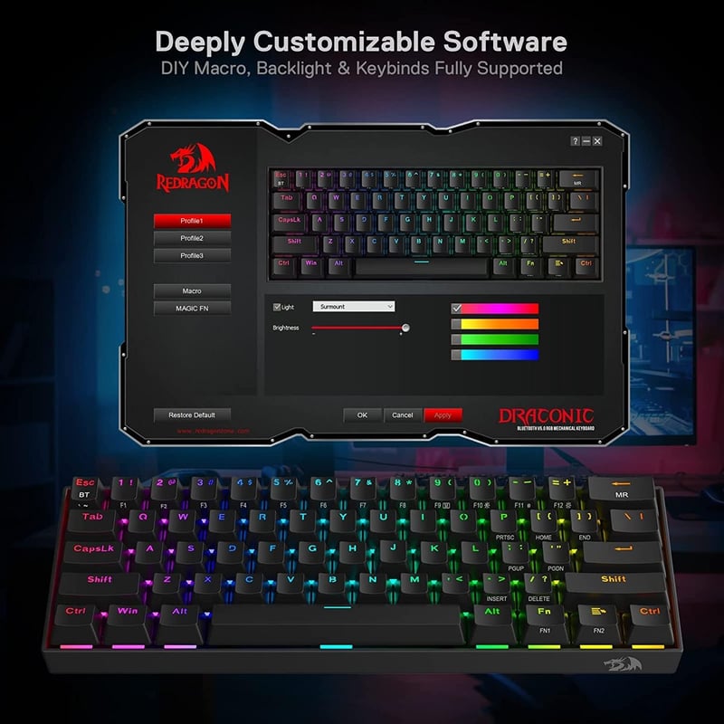 Redragon K530 Pro Draconic 60% mechanikus gaming billentyűzet RGB LED, vezeték nélküli