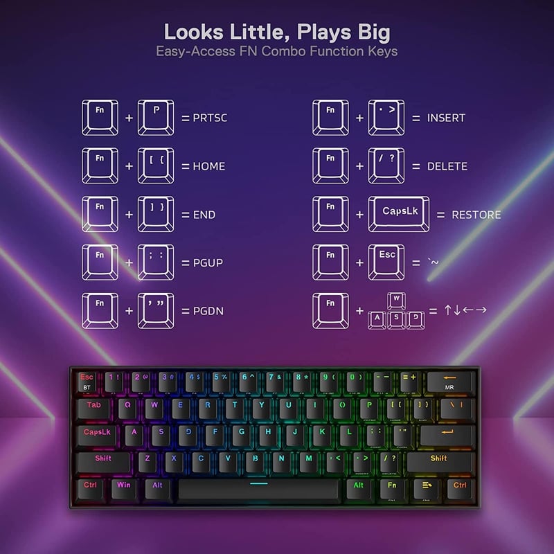 Redragon K530 Pro Draconic 60% mechanikus gaming billentyűzet RGB LED, vezeték nélküli