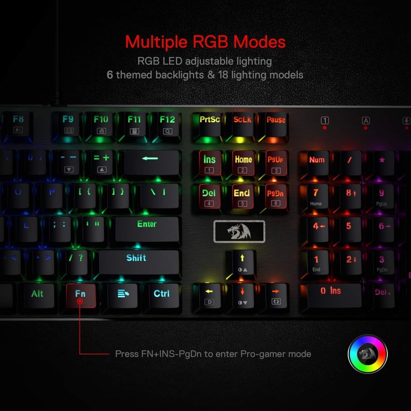 Redragon K556 Mechanikus Gaming Billentyűzet RGB Világítás Piros Switch