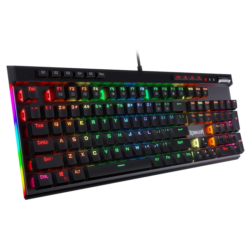 Tastatură de Gaming Mecanică Redragon K580 cu Fir, RGB, cu Taste Macro și Roată pentru Control Media, Switch-uri Albastre