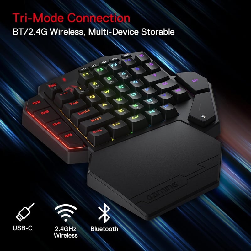 Redragon K585 PRO Vezeték Nélküli Egykezi Mechanikus Gamer Billentyűzet, 42 Gomb, RGB Háttérvilágítás, 7 Makró Gomb, Mágnesesen Rögzíthető C