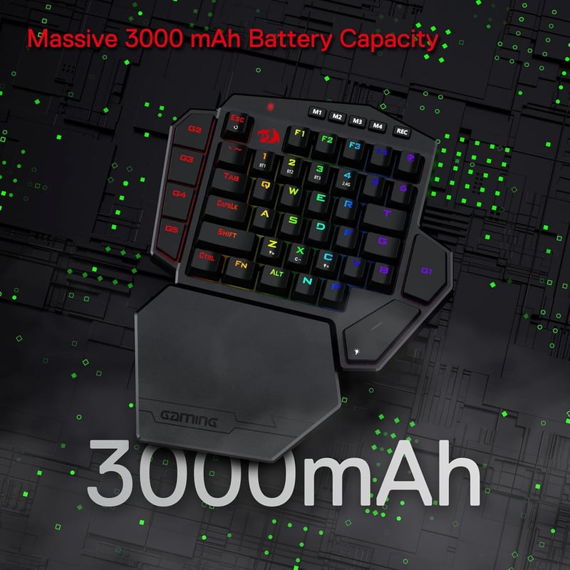 Redragon K585 PRO Vezeték Nélküli Egykezi Mechanikus Gamer Billentyűzet, 42 Gomb, RGB Háttérvilágítás, 7 Makró Gomb, Mágnesesen Rögzíthető C