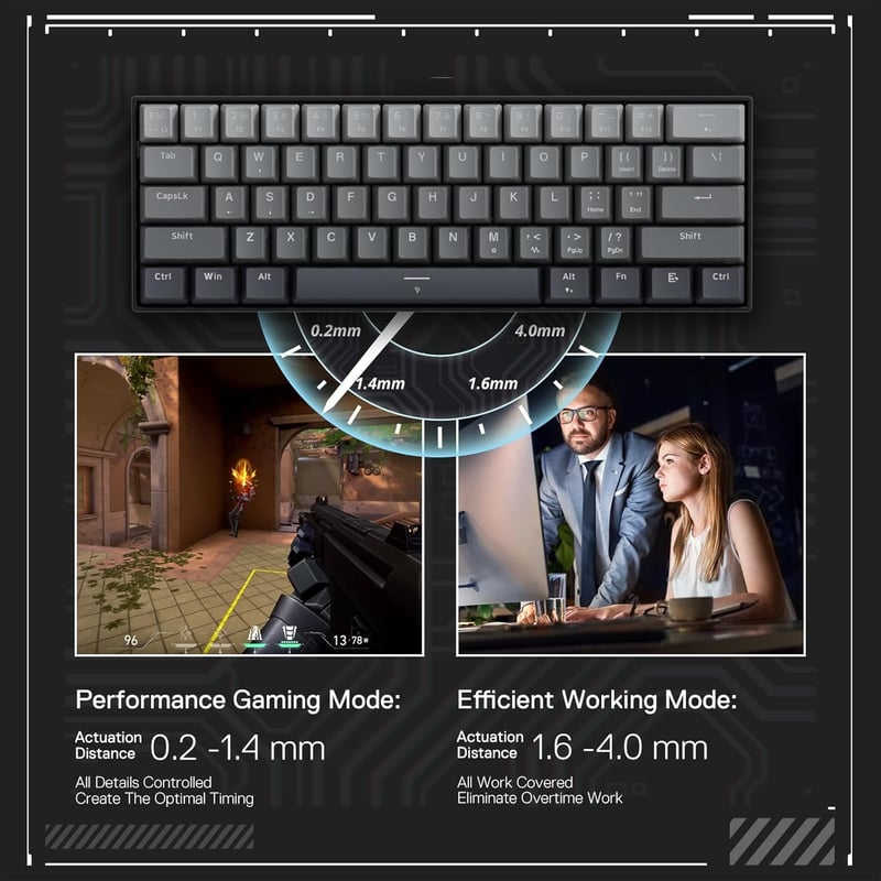 Redragon K617 Fast Shutter Gamer Billentyűzet, 60% Kompakt Mechanikus, Mágneses Kapcsolók, Állítható Működési Pont, 8K Hz, QWERTY, 