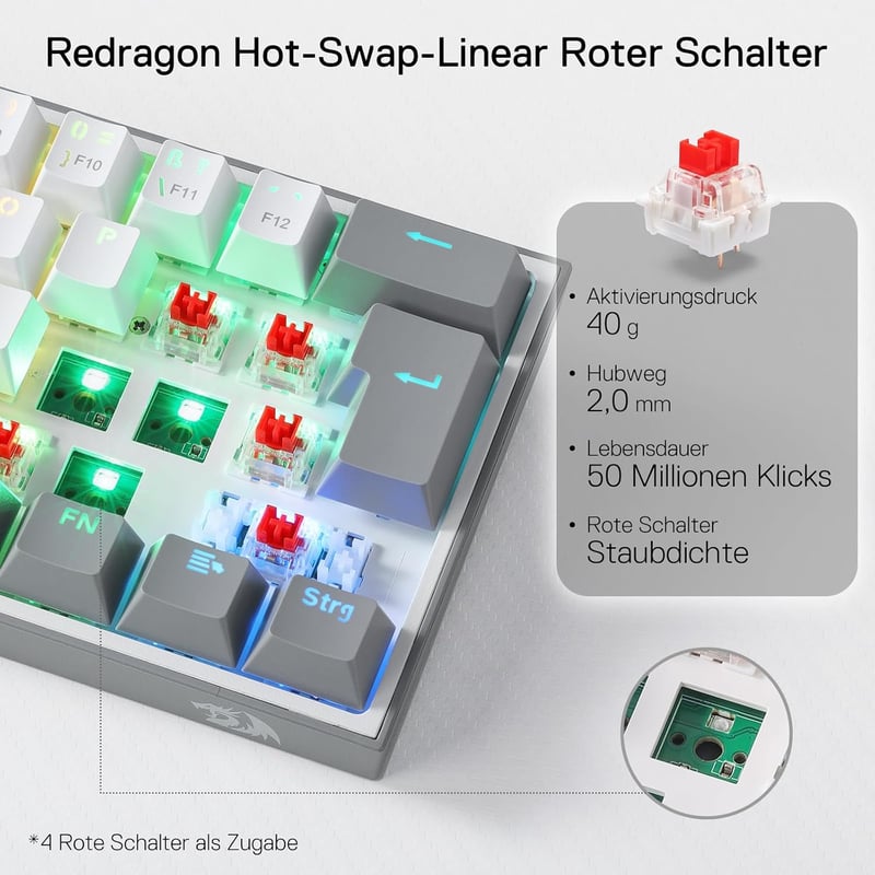 Redragon K617 Fizz 60% Német QWERTZ Gaming Billentyűzet RGB LED Mechanikus