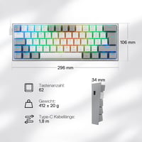 Redragon K617 Fizz 60% Német QWERTZ Gaming Billentyűzet RGB LED Mechanikus 7