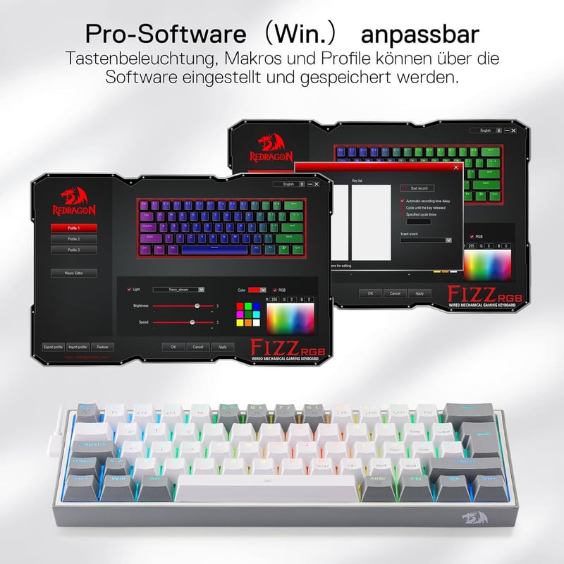 Redragon K617 Fizz 60% Német QWERTZ Gaming Billentyűzet RGB LED Mechanikus