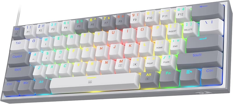 Redragon K617 RGB Mechanikus Gamer Billentyűzet - 60% Kompakt, 61 Gombos, Vezetékes, Lineáris Piros Kapcsolókkal, Pro Driver Támogatással - QWERTY (Grey)
