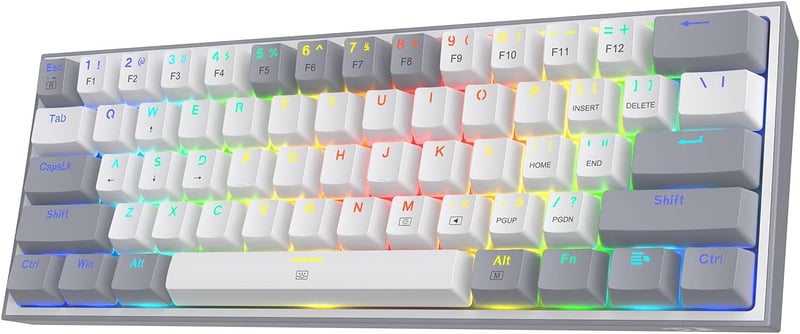 Redragon K617 RGB Mechanikus Gamer Billentyűzet - 60% Kompakt, 61 Gombos, Vezetékes, Lineáris Piros Kapcsolókkal, Pro Driver Támogatással - QWERTY (Grey)
