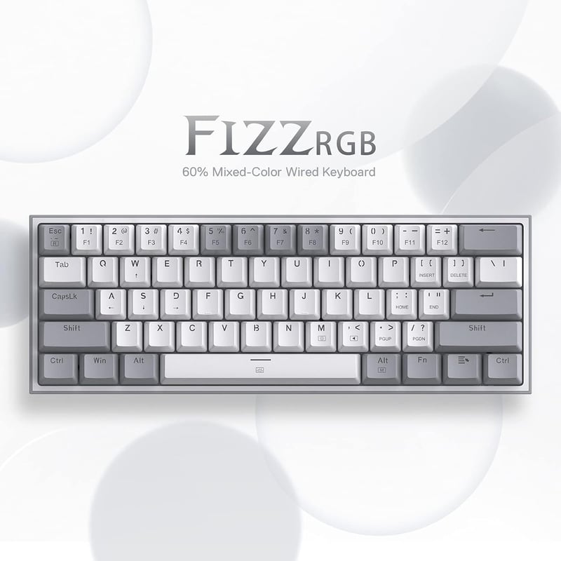 Redragon K617 RGB Mechanikus Gamer Billentyűzet - 60% Kompakt, 61 Gombos, Vezetékes, Lineáris Piros Kapcsolókkal, Pro Driver Támogatással - QWERTY (Grey)