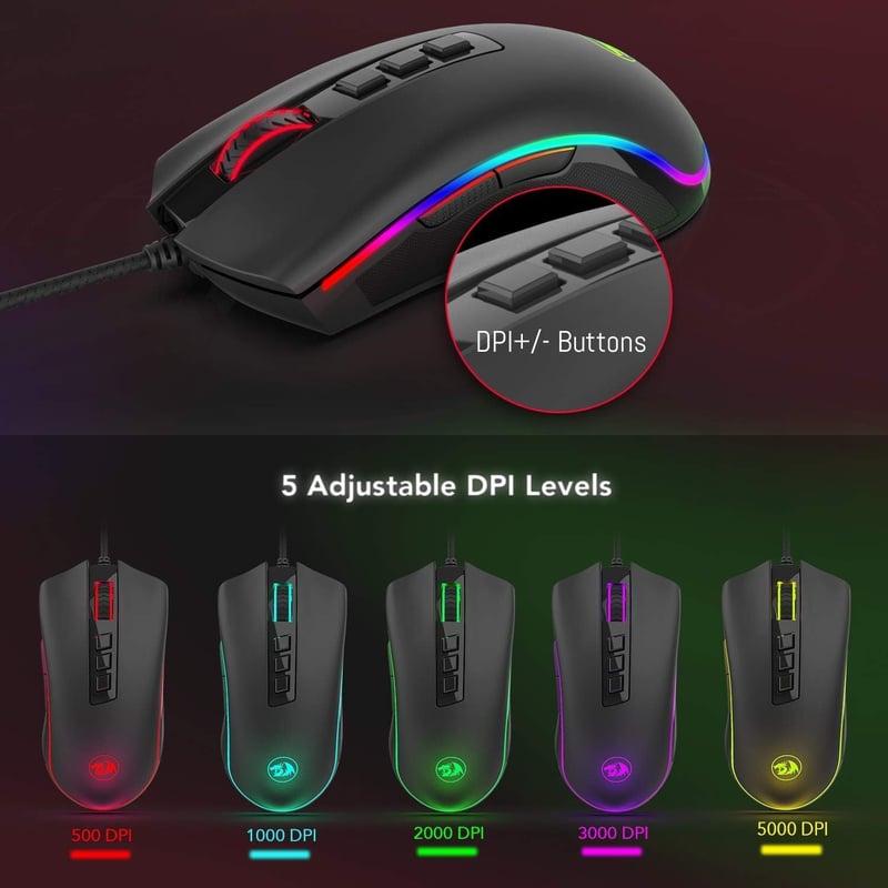 Redragon M711 COBRA Gaming Egér 16.8M RGB Háttérvilágítás 10000 DPI - Black-M711