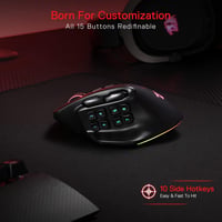 Redragon M811 Pro Wireless Gaming Egér 15 Programozható Gomb RGB Háttérvilágítás - 2.4G Kabellos, black 4