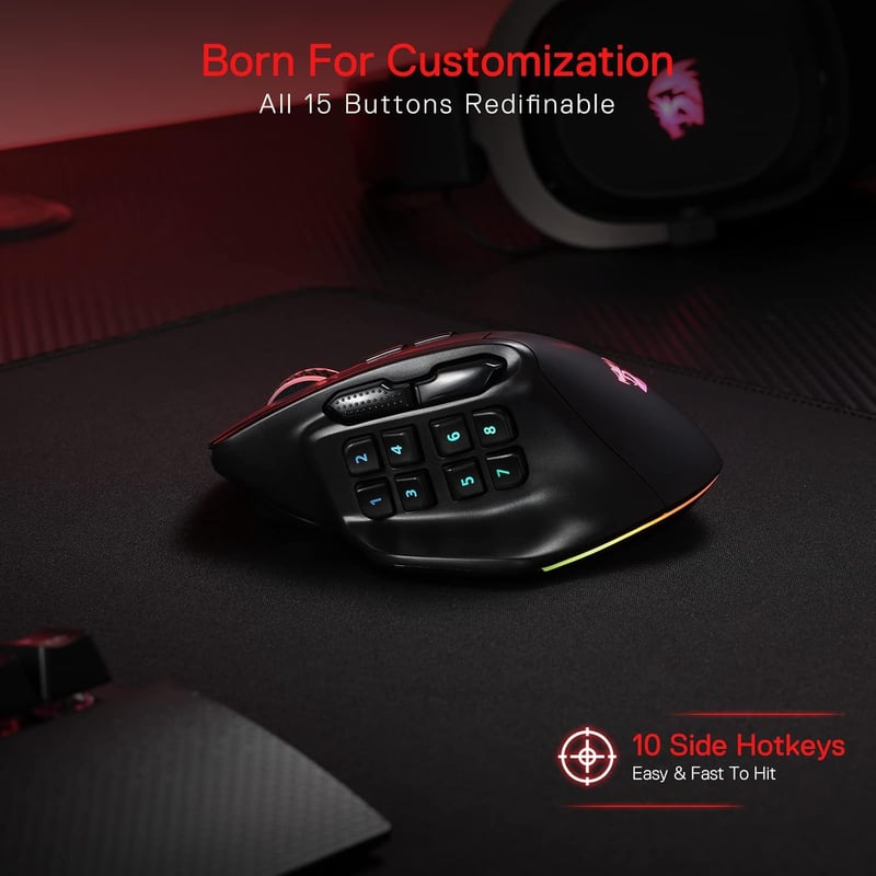 Redragon M811 Pro Wireless Gaming Egér 15 Programozható Gomb RGB Háttérvilágítás - 2.4G Kabellos, black