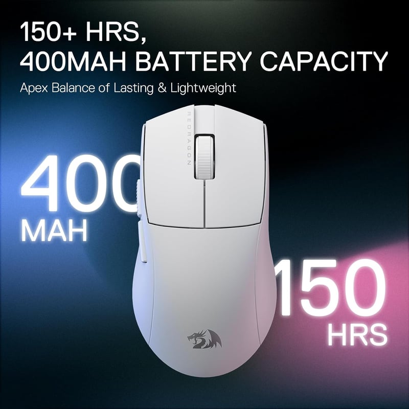 Redragon M916 PRO Vezeték Nélküli Gamer Egér, 49g Ultrakönnyű, 26K DPI, Ergonomikus Kialakítás, Programozható Gombok, 3 Csatlakozási Mód