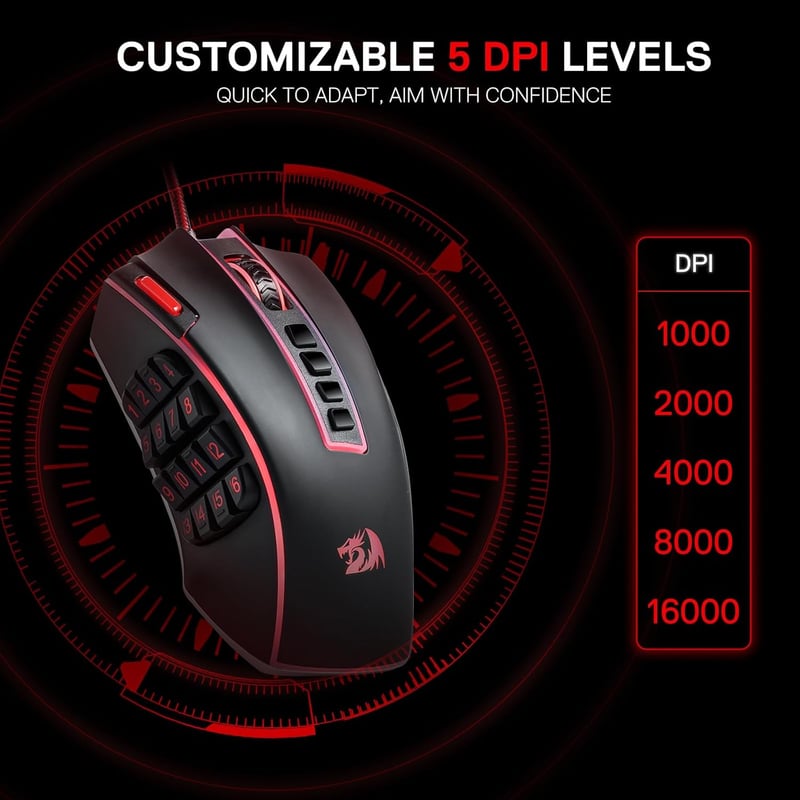 Redragon M990 MMO Gamer Egér 32000 DPI RGB 23 Programozható Gomb