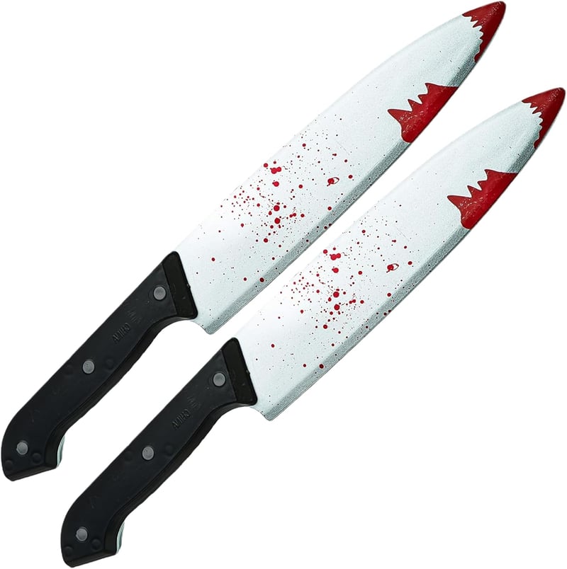 REDSTAR FANCY DRESS Halloween Véres Műkés Szett - 2 db 30 cm-es Műanyag Kés Dekoráció - Zombi Jelmez Kiegészítő Partikra, Színházhoz

AI: I'