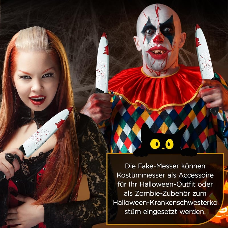 REDSTAR FANCY DRESS Halloween Véres Műkés Szett - 2 db 30 cm-es Műanyag Kés Dekoráció - Zombi Jelmez Kiegészítő Partikra, Színházhoz

AI: I'