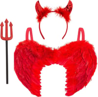 REDSTAR FANCY DRESS Ördög Szett - Piros Flitteres Szárny, Szarv és Villa, 3 Részes Jelmez Kiegészítő Felnőtteknek és Gyerekeknek, Halloween, 1