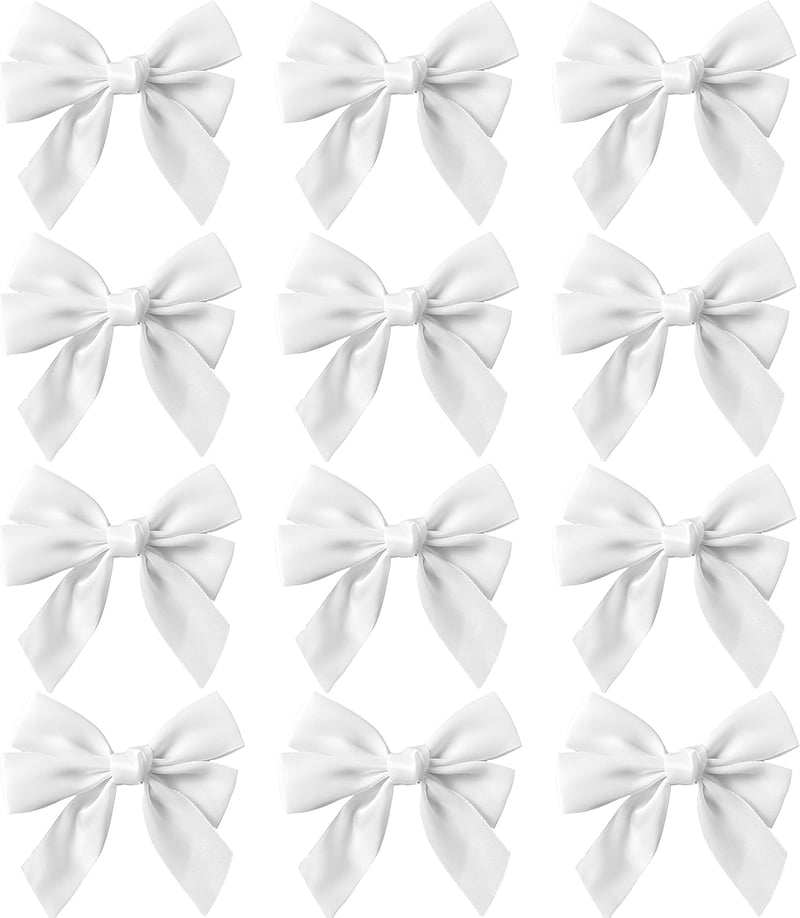 REDSTAR Fehér Szatén Masnik Karácsonyfára - 12 db 12 cm-es Dekoráció Fenyőfára és Koszorúra - Elegáns Ünnepi Díszítőelem