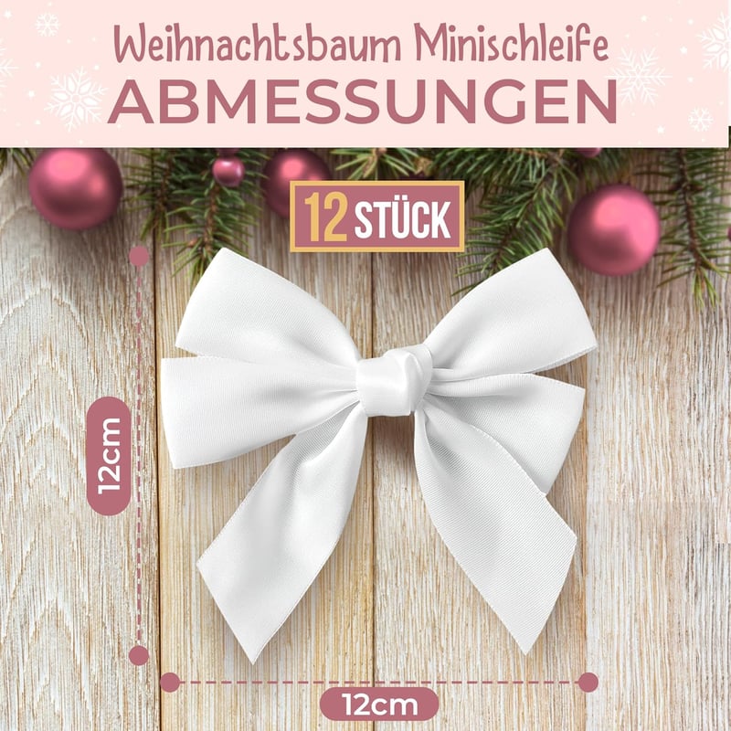 REDSTAR Fehér Szatén Masnik Karácsonyfára - 12 db 12 cm-es Dekoráció Fenyőfára és Koszorúra - Elegáns Ünnepi Díszítőelem