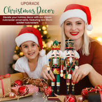 REDSTAR Karácsonyi Diótörő Katona Szett - 2 db 30 cm Fa Diótörő Figura Zöld Színben, Kandallóhoz, Ünnepi Dekoráció, Beltéri Karácsonyi Dísz 5