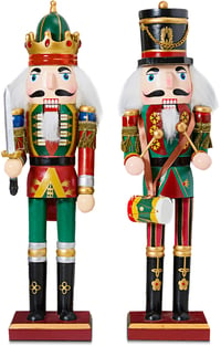 REDSTAR Božićni set Orašara Vojnika - 2 kom 30 cm Drvene Figure Orašara u Zelenoj Boji, za Kamin, Blagdanski Ukras, Božićni Ukras za Unutarnji Prostor 1