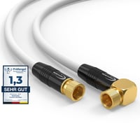 RedStar24 10 m SAT anténny kábel satelitný kábel 135 dB 2x F-konektor 1x 90° zahnutý pozlátený koaxiálny Class A+ Ultra HD 4K 3D UHD biely 1