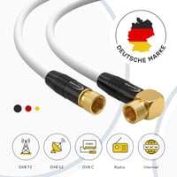 RedStar24 10 m SAT anténny kábel satelitný kábel 135 dB 2x F-konektor 1x 90° zahnutý pozlátený koaxiálny Class A+ Ultra HD 4K 3D UHD biely 2