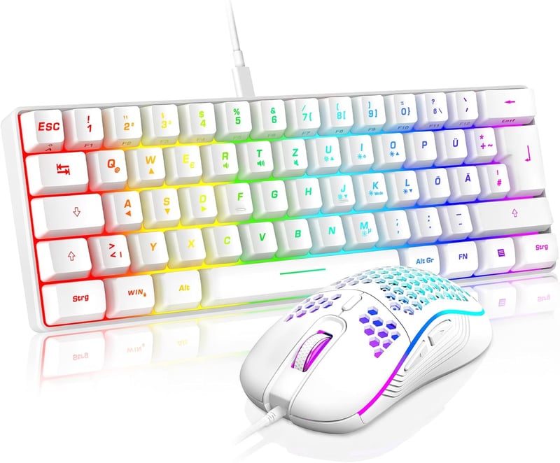 RedThunder 60% RGB gaming billentyűzet és egér szett, 62 billentyű, DE layout - fehér