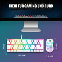 RedThunder 60% RGB gaming billentyűzet és egér szett, 62 billentyű, DE layout - fehér 5