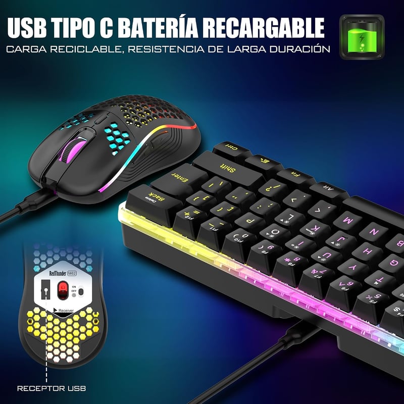 RedThunder 60% Wireless Mechanikus Gaming Billentyűzet RGB Háttérvilágítással