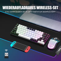 RedThunder 75% Vezeték Nélküli Gamer Billentyűzet és Egér Szett, TKL Német Kiosztás, RGB Háttérvilágítás, 7200DPI Méhsejt Egér, PC/Mac/PS5/X 2